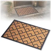 Kadax kokosmat 40 x 60 cm, rechthoekige deurmat van kokos en rubber, antislip deurmat voor buiten, vuilvangmat met rubberen onderkant (vierkant patroon)