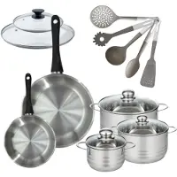 Fackelmann Set van 2 Pannen 20/28 cm Geneva met 3 Braadpannen 16/20/24 cm en 5 keukengerei