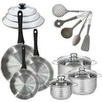 Fackelmann Set Pannen 20/24/28 cm Geneva met 3 Kookpotten 16/20/24 cm en 5 Keukengerei
