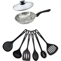 Fackelmann Set pan 20 cm roestvrij staal, glazen deksel en 6 Geneva keukengerei