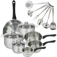 Fackelmann Set 1 pan 28 cm 3 pannen 12 16 20 cm, 3 kookpotten 16, 20 en 24 cm in roestvrij staal en 6 roestvrijstalen keukengerei Geneva