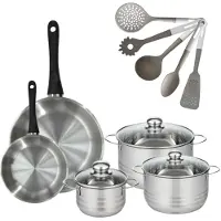 Fackelmann Set van 2 Pannen 20/28cm Geneva en 3 Kookpotten 16/20/24cm met 5 keukengerei