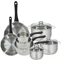 Fackelmann Set van 2 pannen 24 28 cm, 3 steelpannen 12 16 20 cm en 3 kookpotten 16, 20 en 24 cm in roestvrij staal Geneva