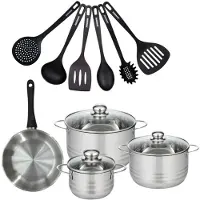 Fackelmann Set van 1 pan 20 cm roestvrij staal, 3 kookpotten 16, 20 en 24 cm en 6 keukengerei RPET Geneva