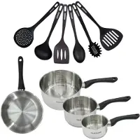 Fackelmann Set 1 pan 20 cm 3 pannen 12 16 en 20 cm roestvrij staal en 6 keukengerei Geneva