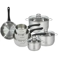 Fackelmann Set van 1 pan 20 cm, 3 steelpannen 12 16 20 cm en 3 kookpotten 16, 20 en 24 cm in roestvrij staal Geneva