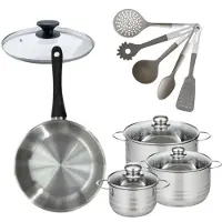 Fackelmann Set Koekenpan 28cm & 3 Kookpannen 16/20/24cm Genève met 6 keukengerei
