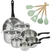 Fackelmann Set 1 Koekenpan 28cm, 3 Kookpotten 16/20/24cm en 3 Steelpannen 12/16/20cm Genève met 5 Ocean keukengerei