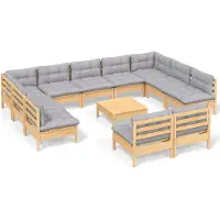 vidaXL 12-delige loungeset voor de tuin met grijze kussens, gemaakt van massief grenenhout