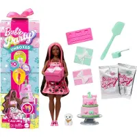 Barbie Party Unboxed Doll & Accessories Pet Birthday Series ShimmerinHearts Set with 10 Surprises Including Color Change & Cake-Decorating Activity