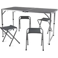 Merkloos Picknickset inklapbaar 120x60cm grijs grijs Aluminium Campingtafel