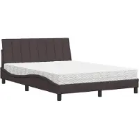 vidaXL Bed met matras "Hanko", donkerbruin, 140x190 cm, met stoffen bekleding