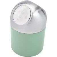 Excellent houseware Mini prullenbakje - groen/zilver - rvs - met klepdeksel - keuken aanrecht/tafel model - 1.3 Liter - 12 x 17 cm