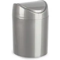 PlasticForte Mini prullenbakje - zilvergrijs - kunststof - met klepdeksel - keuken aanrecht/tafel model - 1,4L - 12 x 17 cm