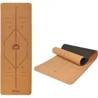 DH FitLife Yogamat van kurk en TPE, gymnastiekmat, 183 x 61 x 0,6 cm, yogamat, sportmat, fitnessmat, antislip, yogamat, dikker met oriëntatielijnen (kleine lotus)