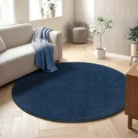 Muratap Uni rond effen laagpolig vloerkleed modern donker navy- 150 cm rond