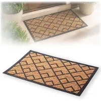 Kadax kokosmat 45 x 75 cm, rechthoekige deurmat van kokos en rubber, antislip deurmat voor buiten, vuilvangmat met rubberen onderkant (vierkant patroon)