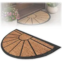 Kadax kokosmat 45 x 75 cm, halfronde deurmat van kokos en rubber, antislip deurmat voor buiten, vuilvangmat met rubberen onderkant (gestreept patroon)