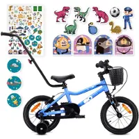 Sun baby Kindermotorfiets, 14 inch, voor jongens, lichtgewicht aluminium, 7,19 kg, met geleiderails, stabilisatorwielen, mandje, bel, V-rem, stickers, kleur blauw, merk LOOFI