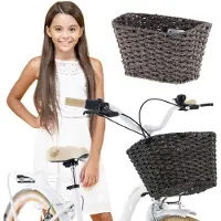 INNE Fietsmand kinderfiets, rieten mand voor step, leren riemen, universeel (20, 24 inch), verschillende kleuren beschikbaar - Donkerbruin
