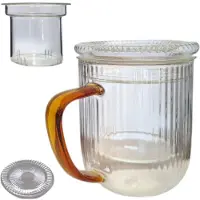 MPLCo Glazen Theemok met Filter en Deksel - 400ml - Amber Handvat