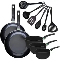 Fackelmann Set van 2 pannen 28 en 30 cm en 3 steelpannen 16, 18 en 20 cm keramische antiaanbaklaag en 6 keukengerei Brandao