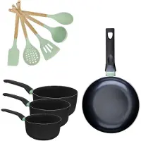 Fackelmann Set Koekenpan 28 cm en 3 Kookpannen 16/18/20 cm Brandao met 5 keukengerei Oceaan