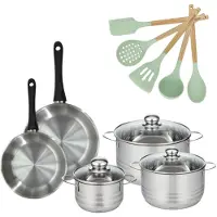 Fackelmann Set van 2 Pannen 20/24cm en 3 Kookpotten 16/20/24cm Genève met 5 Ocean keukengerei