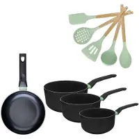 Fackelmann Set 1 Koekenpan 20cm en 3 Kookpannen 16/18/20cm Brandao met 5 keukengerei