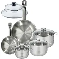 Fackelmann Set 2 pannen 20 28 cm roestvrij staal en 2 glazen deksels, 3 roestvrijstalen kookpotten 16, 20 en 24 cm Eterna