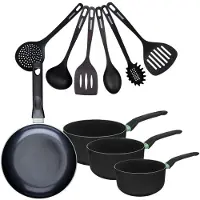 Fackelmann Set van 1 pan 24 cm, 3 keramische antiaanbakpannen 16, 18 en 20 cm en 6 Brandao keukengerei