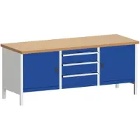 Bott cubio kistvormige werkbank, koper beukenhout, B 2000 x D 750 x H 840 mm, gentiaanblauw/lichtgrijs