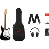 Squier Affinity Series Stratocaster Mustang Micro Pack Black with Gig Bag and HD9 Headphones