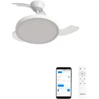 Create - Plafondventilator 40W stil met intrekbare bladen met licht - Ø91cm - Wit - WIFI + Afstandsbediening - WIND CLEAR STUDIO