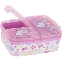 Stor Hello Kitty en Kuromi Kinderlunchbox – Broodtrommel met 4 vakken voor kinderen vanaf 4 jaar - Vaatwasserbestendig & BPA-vrij - Roze