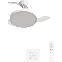 Create - Plafondventilator 40W stil met intrekbare bladen met licht - Ø91cm - Wit - Controller voor wandmontage + afstandsbediening - WIND CLEAR STUDIO