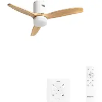 Create - Plafondventilator 40W silent 100% hout (Ø132cm) (ruimtes 10m²-25m²) - Wit / Licht hout - Met licht - Controller voor wandmontage + afstandsbediening - WIND CALM NATURAL WOOD