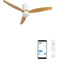 Create - Stille plafondventilator 40W Ø132cm 100% hout met aanpasbare gipsen behuizing - Met licht - WIFI + Afstandsbediening - WIND CALM CONCRETE