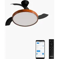 Create - Plafondventilator 40W stil met intrekbare bladen met licht - Ø91cm - Zwart / Donker hout - WIFI + afstandsbediening - WIND CLEAR STUDIO