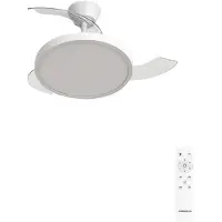 Create - Plafondventilator 40W stil met intrekbare bladen met licht - Ø91cm - Wit - Afstandsbediening - WIND CLEAR STUDIO