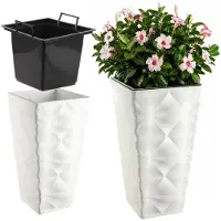 Kadax Bloempot met 3D-effect, bloempot van kunststof in 4 kleuren, plantenbak met inzetstuk en praktische handgrepen, kunststof pot, outdoor plantenbak, binnenpot (wit, hoogte: 55,5 cm)
