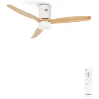 Create - Plafondventilator 40W silent Ø132 cm - Met Verlichting drie temperaturen - Met Afstandsbediening - 6 Snelheden - Timer - Zomer/Winter functie - Naturel Hout - WIND CALM