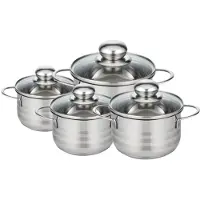 Fackelmann Set van 4 kookpotten 14, 16, 20 en 24 cm in roestvrij staal zonder PFAS Elo Brillant