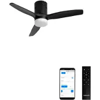 Create - Plafondventilator 40W silent 100% hout (Ø132cm) (ruimtes 10m²-25m²) - Zwart - Met licht - WIFI + Afstandsbediening - WIND CALM NATURAL WOOD