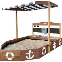 Axi Dora Boot zandbak met speelkeuken en dak (UV50) 160 x 100 cm Antraciet/bruin – Met krijtbord en opbergruimte - Inclusief gronddoek - 10 jaar garantie!