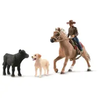 Schleich Farm World Rodeo Calf Speelset - Cowboy met Paard, Koe en Hond, Realistische Western Figuren en Accessoires voor Kinderen