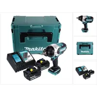 Makita Boormachine + slagboor, DTW 1002 RGJ Accu-slagmoersleutel 18 V 1000 Nm 1/2" Brushless + 2x accu 6.0 Ah + lader + (Oplaadbare batterij)