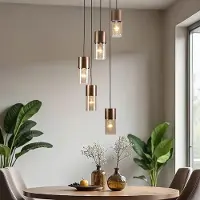 LumenXL 5-lichts hanglamp Cortado - koffiebruin en amber glas
