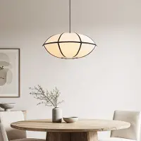 LumenXL Hanglamp Ovala - beige linnen met zwarte accenten