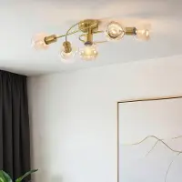 LumenXL 5-lichts plafondlamp Globe - goud en amber glas